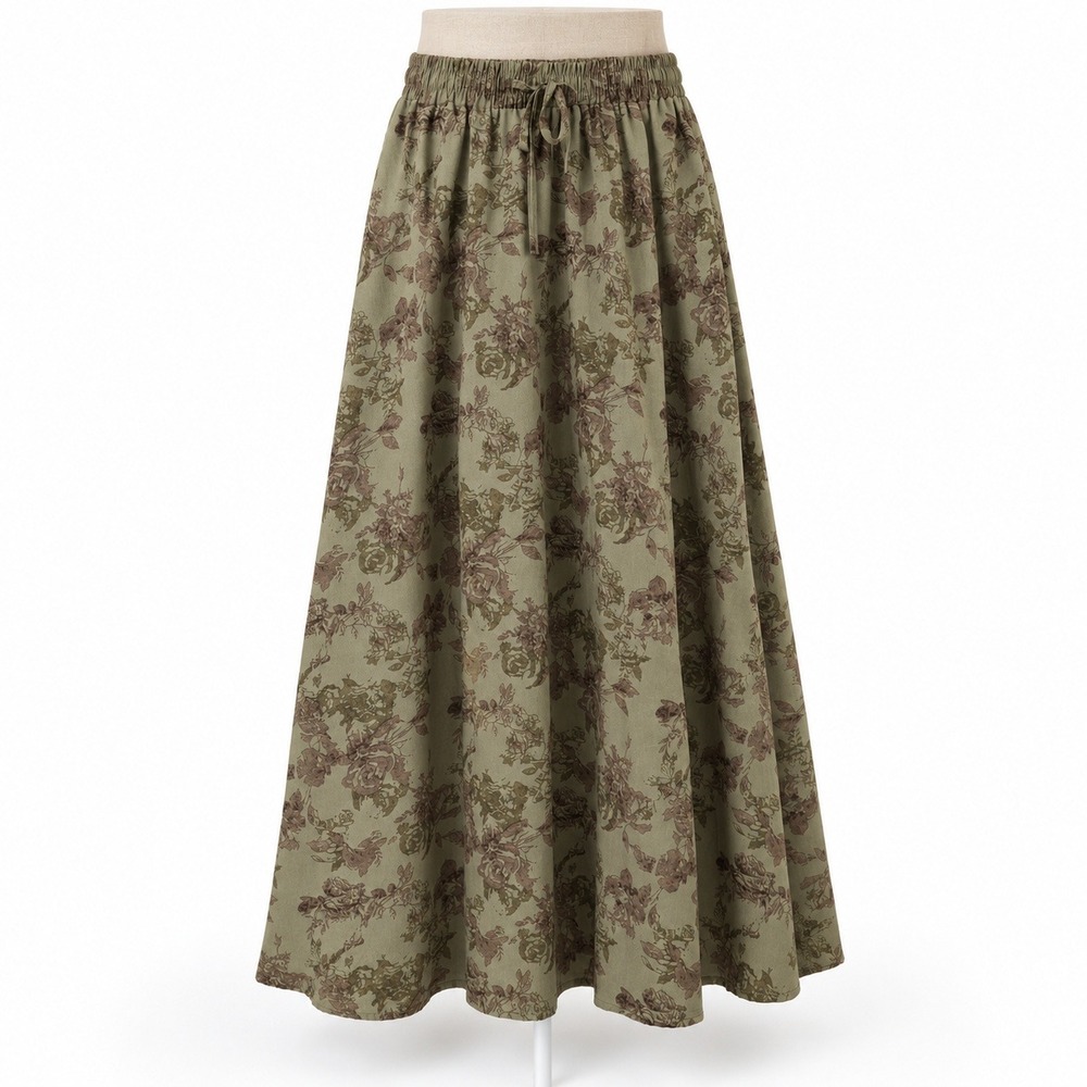 Y2K Floral Fairy Grunge Maxi Skirt Size S Green Elastic Waist Whimsigoth Flowy